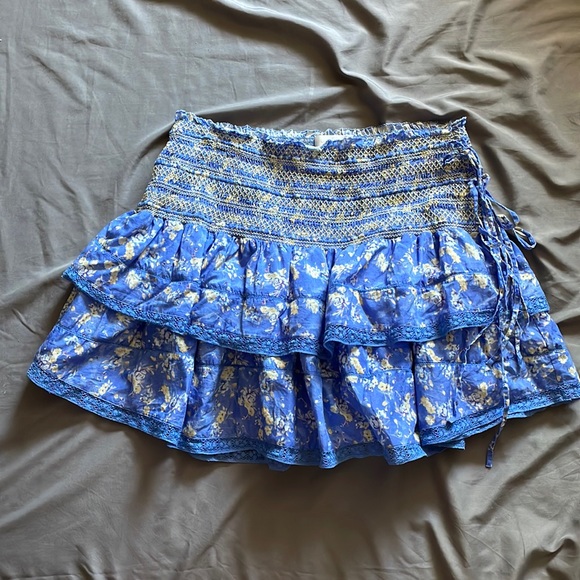 Loveshackfancy Mira Smocked Mini Ruffle Skirt tie blue jay lace trim - Picture 8 of 17